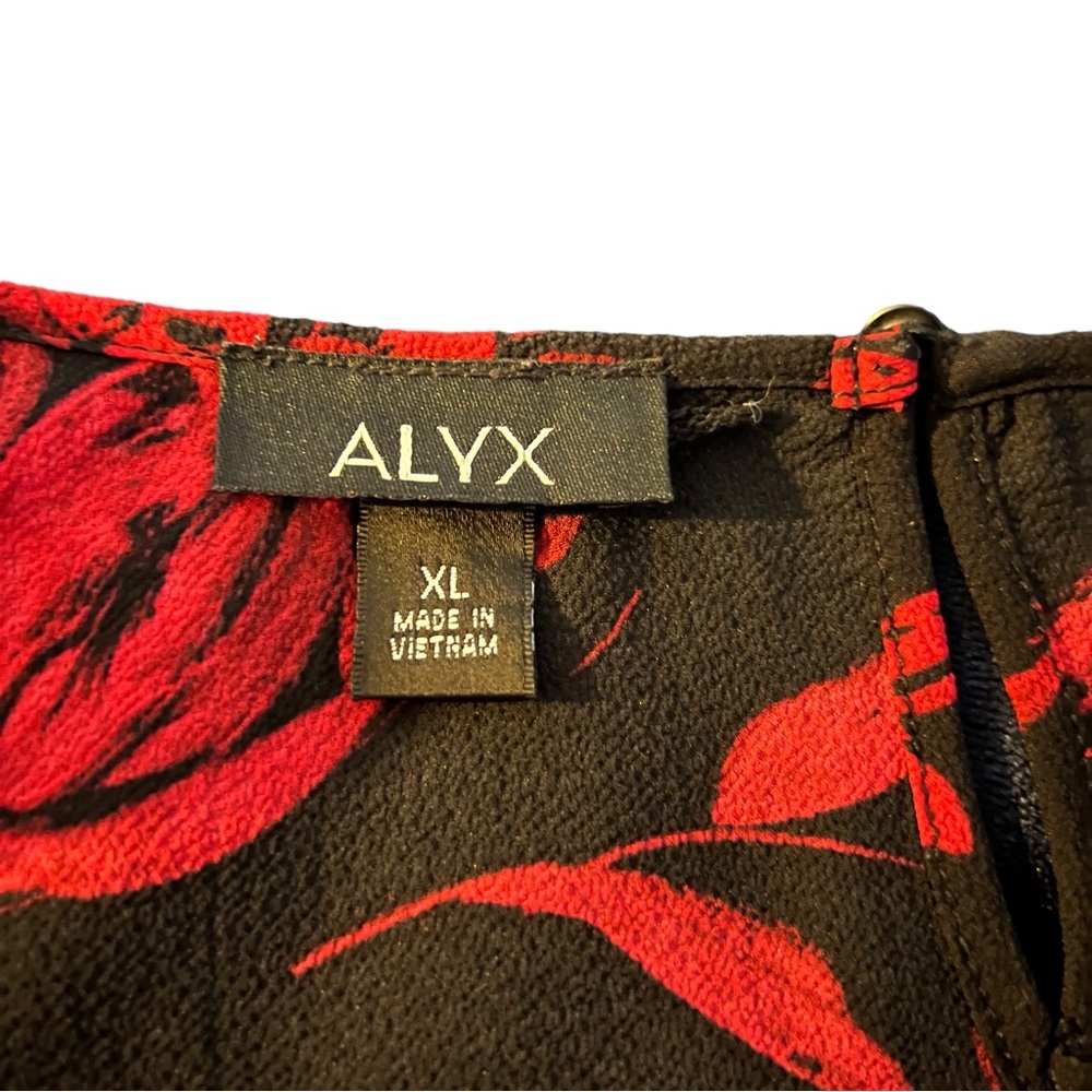 Alyx Women's Black Red Black Floral Crepe Blouse Size XL - Picture 10 of 17